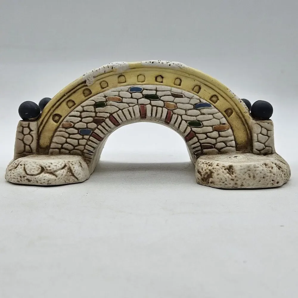 Unmarked Ceramic Bridge Figurine Rustic Stone Textured Beige Small Collectible